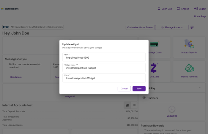 Update widget modal